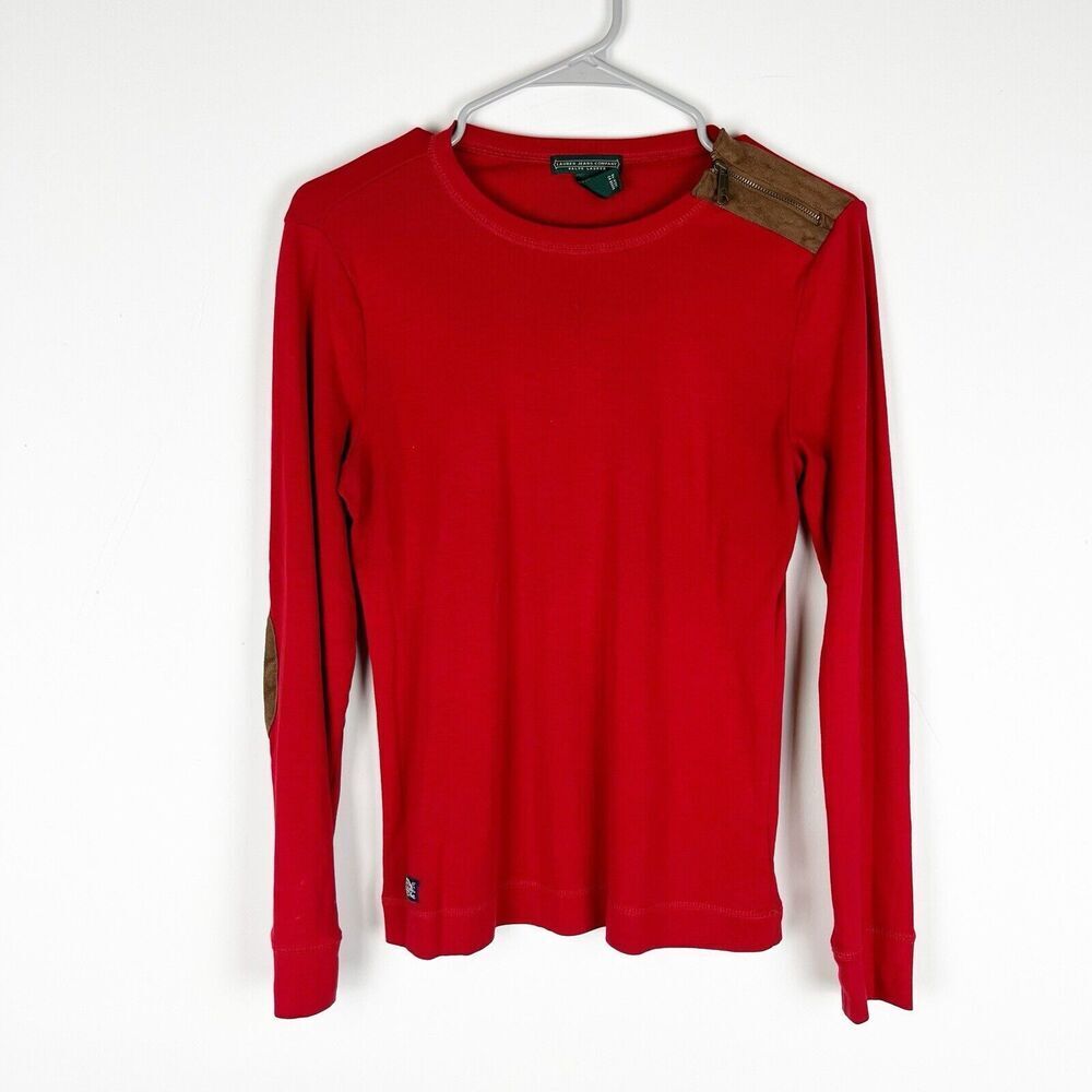 Lauren Ralph Lauren Casual Sweater Size M Red Brown Elbow Patches Equest…